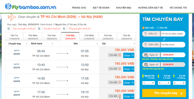 Bay Sài Gòn - Hà Nội giá chỉ từ 780,000VND